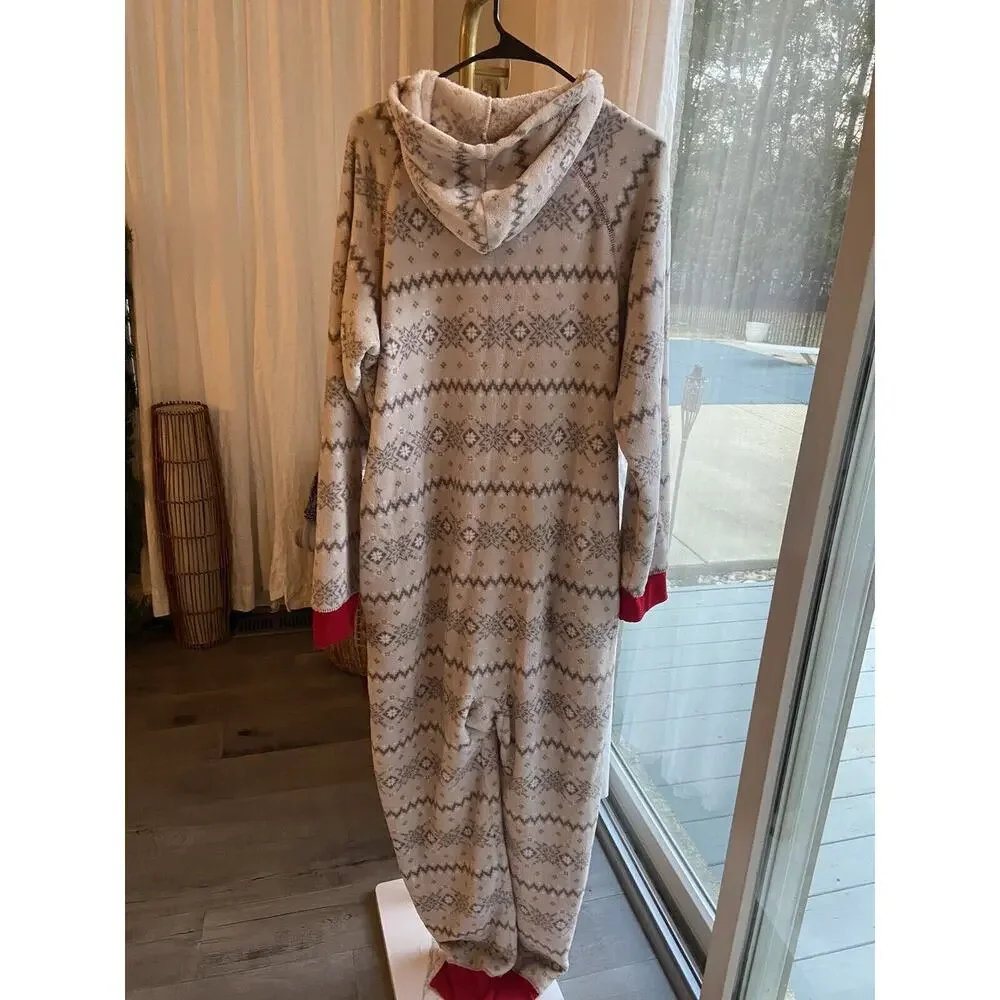 Family PJS Matching Men’s Winter Fairisle Hooded One-Piece Gray L - Picture 2 of 3